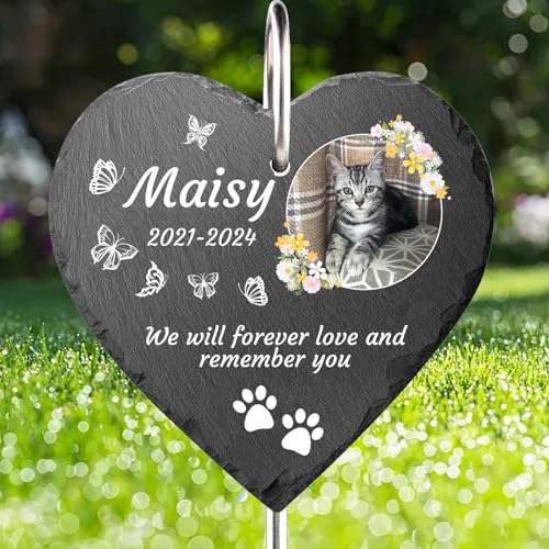 Jodimitty Farbe Foto Grabstein Hund Katze Haustier mit Haken Pfahl, personalisierte Nachricht, Wetterfest Grabplatte Gedenkstein Tombstone für Garten, 10cm/15cm (Herz) von Jodimitty