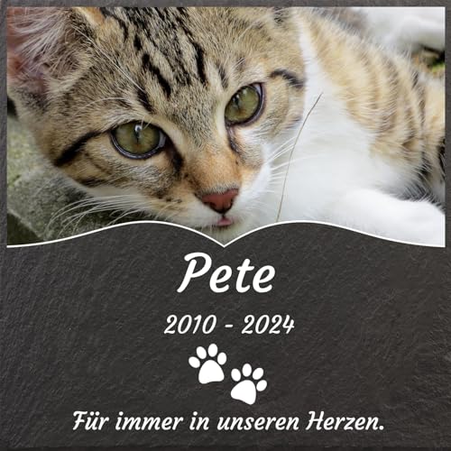 Jodimitty Grabstein Hund Katze Haustier personalisierte Farbe Foto & Name & Lebensspanne & Nachricht & Muster, Grabplatte Gedenkstein Tombstone mit Gravur für Drinnen Draußen, Quadrat, 15cm/20cm von Jodimitty