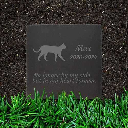 Jodimitty Katze Grabstein Gedenkstein personalisierte Name & Lebensspanne & Nachricht, Quadratischer Grabschmuck Wetterfest Grabplatte mit Gravur Tombstone 10cm/15cm/20cm von Jodimitty