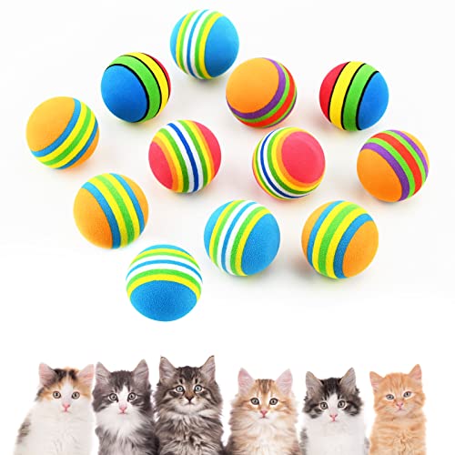 12 Stück Katzenspielzeug Bälle, Interaktives Kätzchen Spielzeug Regenbogen Katzenbälle, Bunte Schaumstoffbälle für Haustier, Kätzchen,Trainingssport, Indoor Outdoor Aktivität, Vergnügungspark(B) von Jodsen