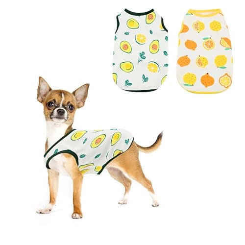 2 Stück Hundeshirts, Atmungsaktives Welpen Hunde Shirts mit Obstmustern, Sommer Hundekleidung, Weiche Haustier Westen Kleidung, Haustierbekleidung für Kleine Mittlere Jungen Mädchen Hund Katze (S) von Jodsen