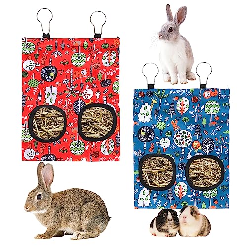 2 Stück Kaninchen Heusack,Rabbit Hay Bag,Guinea Pig Hay Bag,Rabbit Feeder Hay Bags with 3 Hooks,Chinchilla Hay Food Bag,Hanging Hay Feeder Bag für Kaninchen Meerschweinchen Chinchilla (Blau+Orange-L) von Jodsen