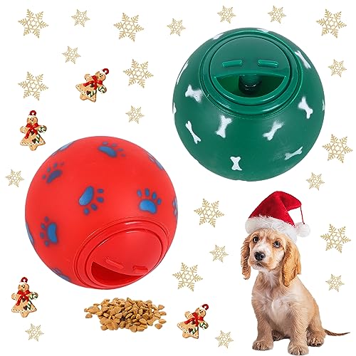 2 Stück Weihnachten Interaktives Hundespielzeug Ball Leckerli-Spender Ball Spielzeug Kauspielzeug Hundeball Spielzeug für Langeweile Zahnreinigung Training Bälle Kleine Mittlere Große Haustiere Welpen von Jodsen