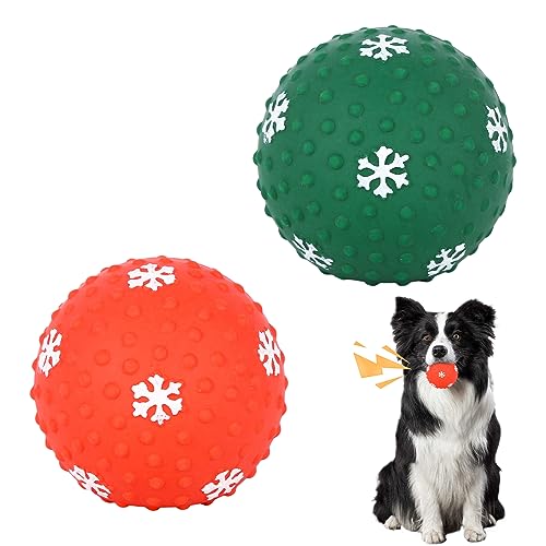 2 Stück Weihnachts Quietschendes Latex Hundespielzeug Ball Weihnachten Gummi Quietschen Hunde Kauspielzeug Interaktives Quietschelement für Haustiere,Werfen Spielzeug für Kleine Mittelgroße Welpen von Jodsen