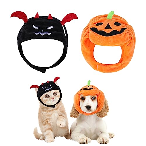 2Pcs Halloween Haustier Kostüm Dekoration, Hund Halloween Hüte Haustier Kürbis Kopfschmuck Zubehör Katze Dämonen Hut Haustier Hals Ohrenwärmer Hundehüte Kopfbedeckung für Halloween Cosplay Parade von Jodsen