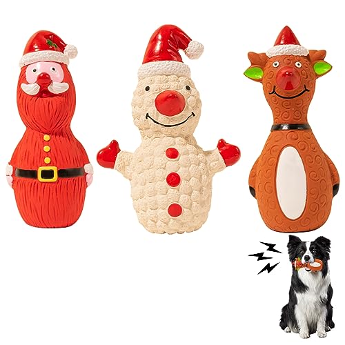 3 Stück Weihnachts Quietschendes Latex Hundespielzeug Weihnachten Gummi Quietschen Hunde Kauspielzeug Interaktives Quietschelement für Haustiere,Werfen Spielzeug für Kleine Mittelgroße Große Welpen von Jodsen