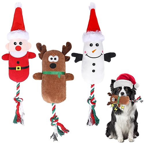 3 stk Weihnachten Hundespielzeug, Plüsch-Quietsch-Hundespielzeug Kuscheltier Hund Plüschspielzeug Interaktives Spielzeug für kleine und mittelgroße Welpe Weihnachten Spielzeug Geschenk für Haustier von Jodsen