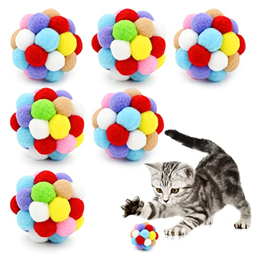 6 Stück Katzenspielzeug Bälle 5cm Bunte Pom Poms Rassel Ball Haustier Plüsch Hüpfball Kauen Katzenspielzeug Interaktives Katzenspielzeug für Katzen Kätzchen Spielen Jagd Beseitigen Sie Langeweile von Jodsen