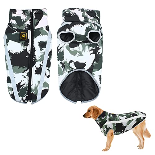 6XL Wasserdichter Hundemantel Warme Winter Jacken Hundesportweste Haustierkleidung mit Geschirr Loch Reflektierenden Streifen Mittel Großer Hund Winddichter Schneeanzug Hundekleidung Weiß Schwarz von Jodsen