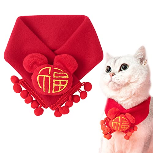 Haustier Schal, Niedliche Haustierbekleidung Katzenzubehör Roter Winter Strickschal mit Quaste Pompons, Chinesisches Neujahr Haustierbedarf Halswärmer Halstuch für Katzen, Hunde, Haustiere (Größe L) von Jodsen