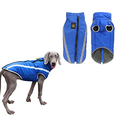 Hunde Winterjacke, Warme Hundejacke Mantel für Mittlere und Große Hunde Winter Wasserdicht Hundekleidung Reflektierende Fleece Welpen Outdoor-Mäntel für Labrador, Bulldogge, Samoye (4XL/53cm, Blau) von Jodsen