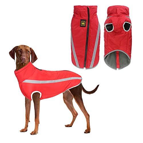 Hunde Winterjacke, Warme Hundejacke Mantel für Mittlere und Große Hunde Winter Wasserdicht Hundekleidung Reflektierende Fleece Welpen Outdoor-Mäntel für Labrador, Bulldogge, Samoye (4XL/53cm, Rot) von Jodsen