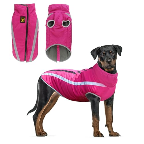 Hunde Winterjacke, Warme Hundejacke Mantel für Mittlere und Große Hunde Winter Wasserdicht Hundekleidung Reflektierende Fleece Welpen Outdoor-Mäntel für Labrador, Bulldogge, Samoye (4XL/53cm, Rosa) von Jodsen