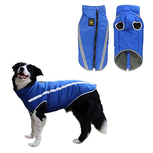 Hunde Winterjacke, Warme Hundejacke Mantel für Mittlere und Große Hunde Winter Wasserdicht Hundekleidung Reflektierende Fleece Welpen Outdoor-Mäntel für Labrador, Bulldogge, Samoye (5XL/60cm, Blau) von Jodsen