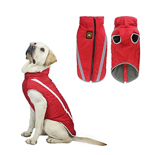 Hunde Winterjacke, Warme Hundejacke Mantel für Mittlere und Große Hunde Winter Wasserdicht Hundekleidung Reflektierende Fleece Welpen Outdoor-Mäntel für Labrador, Bulldogge, Samoye (5XL/60cm, Rot) von Jodsen