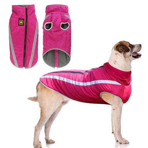 Hunde Winterjacke, Warme Hundejacke Mantel für Mittlere und Große Hunde Winter Wasserdicht Hundekleidung Reflektierende Fleece Welpen Outdoor-Mäntel für Labrador, Bulldogge, Samoye (5XL/60cm, Rosa) von Jodsen