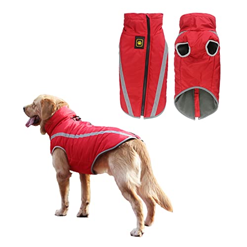 Hunde Winterjacke, Warme Hundejacke Mantel für Mittlere und Große Hunde Winter Wasserdicht Hundekleidung Reflektierende Fleece Welpen Outdoor-Mäntel für Labrador, Bulldogge, Samoye (6XL/68cm, Rot) von Jodsen