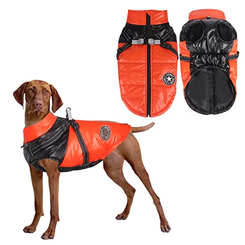 Hundejacke für den Winter,Wasserdichter Hundemantel,Welpe Warme Jacke Kleidung Weste,Reflektierende Weste Hundekleidung, Winddichte Hundejacke für kaltes Wetter für kleine mittlere Hunde (Orange, XL) von Jodsen