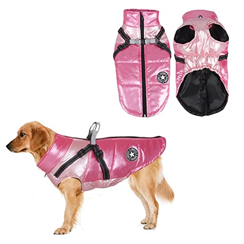 Hundejacke für den Winter,Wasserdichter Hundemantel,Welpe Warme Jacke Kleidung Weste,Reflektierende Weste Hundekleidung, Winddichte Hundejacke für kaltes Wetter für kleine mittlere Hunde (Pink, XL) von Jodsen