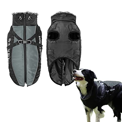 Hundejacke mit Geschirr,Gefütterte Hunde Winterjacke mit Leine wasserdichte Hunde-Winterjacke Wasserdichter Reflektierender Kaltwetter-Hundemäntel mit Geschirr Reißverschluss,Große Hunde 6XL,Schwarz von Jodsen