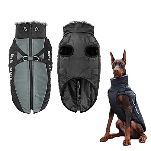 Hundejacke mit Geschirr,Gefütterte Hunde Winterjacke mit Leine wasserdichte Hunde-Winterjacke Wasserdichter Reflektierender Kaltwetter-Hundemäntel mit Geschirr Reißverschluss,Große Hunde 3XL,Schwarz von Jodsen