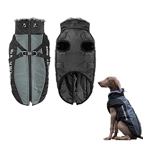 Hundejacke mit Geschirr,Gefütterte Hunde Winterjacke mit Leine wasserdichte Hunde-Winterjacke Wasserdichter Reflektierender Kaltwetter-Hundemäntel mit Geschirr Reißverschluss,Große Hunde 5XL,Schwarz von Jodsen