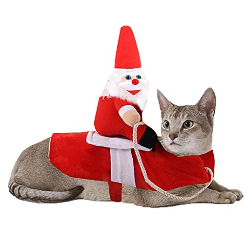 Hundekostüm Weihnachten,Hund Katze Weihnachtsmann Kostüm,Santa Claus Reiten auf Haustier Kleine Große Hunde Outfit,Warme Netter Hundemantel,Lustige Geschenk Anzüge für Weihnachten, Party,Geburtstag,S von Jodsen