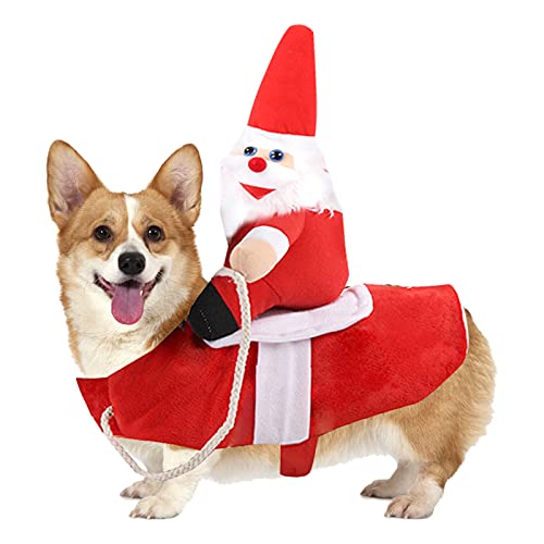 Hundekostüm Weihnachten,Hund Katze Weihnachtsmann Kostüm,Santa Claus Reiten auf Haustier Kleine Große Hunde Outfit,Warme Netter Hundemantel,Lustige Geschenk Anzüge für Weihnachten, Party,Geburtstag,M von Jodsen