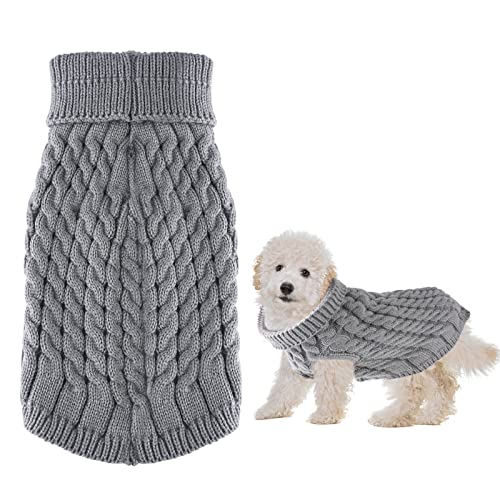 Hundepullover Strickwolle Haustier Pullover,Kleine Hunde Rollkragen Strickpullover Hunde Pullover Gestrickter Hundepullover Winter Hunde Katzenpullover Rollkragen Kleidung für Kleine Hunde (L, Grau) von Jodsen