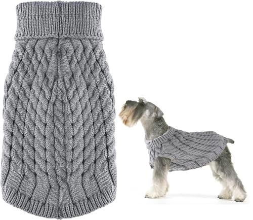 Hundepullover Strickwolle Haustier Pullover,Kleine Hunde Rollkragen Strickpullover Hunde Pullover Gestrickter Hundepullover Winter Hunde Katzenpullover Rollkragen Kleidung für Kleine Hunde (S, Grau) von Jodsen