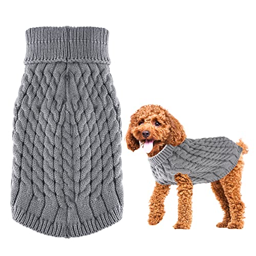 Hundepullover Strickwolle Haustier Pullover,Kleine Hunde Rollkragen Strickpullover Hunde Pullover Gestrickter Hundepullover Winter Hunde Katzenpullover Rollkragen Kleidung für Kleine Hunde (XL, Grau) von Jodsen