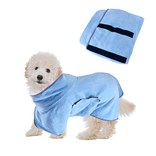 Hundetrockenmantel, Hundehandtuch Bademantel für Kleine, Mittelgroße Hunde bademantel Super Saugfähig Haustier Hundetrockenhandtuch Weich Verstellbar Welpenbademantel nach der Dusche (M/50CM, Blau) von Jodsen