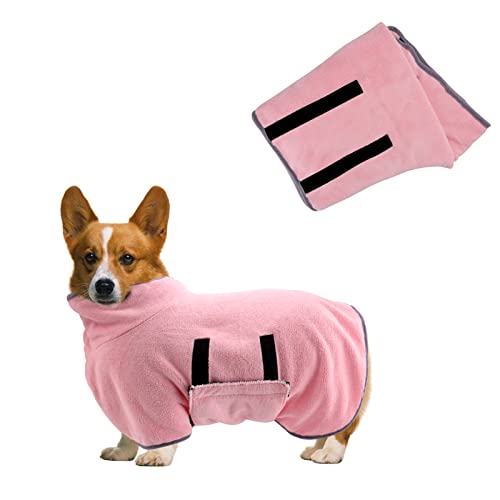 Hundetrockenmantel, Hundehandtuch Bademantel für Kleine, Mittelgroße Hunde bademantel Super Saugfähig Haustier Hundetrockenhandtuch Weich Verstellbar Welpenbademantel nach der Dusche (M/50CM, Rosa) von Jodsen