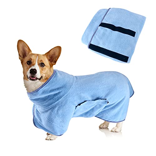 Hundetrockenmantel, Hundehandtuch Bademantel für Kleine, Mittelgroße Hunde bademantel Super Saugfähig Haustier Hundetrockenhandtuch Weich Verstellbar Welpenbademantel nach der Dusche (S/40CM, Blau) von Jodsen