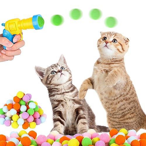 100 Stück Katzenspielzeug Bälle mit Katzenspielzeug-Werfer,Interaktives Katzen Spielzeug,Katze Pompom,Bälle Buntes Katzenplüsch,Interactive Spielzeug für Indoor Haustier Katzen Hunde (100 Stück) von Jodsen