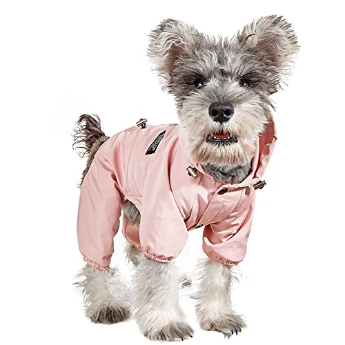 Jodsen Hunde Regenmantel Regenjacke,Verstellbarer Outdoor wasserdichter Hundemantel Kapuze mit Beinen,Wasserabweisende Welpenjacke mit langem reflektierenden Streifen für kleine Hunde Pink L von Jodsen