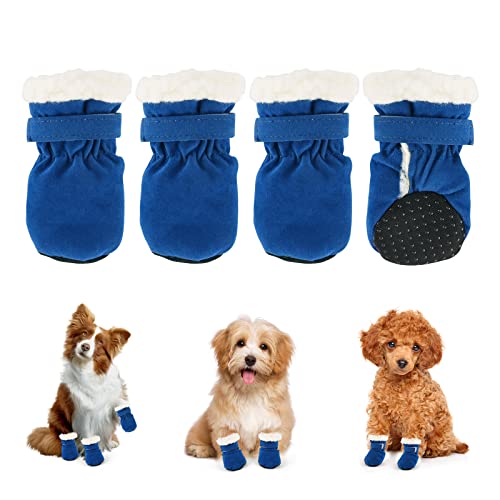 Jodsen Hundeschuhe,4 Stück Hundeschuhe Pfotenschutz wasserdichte Schneeschuhe Pfotenschutz mit Anti-Rutsch Sohle Outdoor Pfotenschützer Hundeschuhe für kleine mittlere Hunde Herbst Winter (Blue) von Jodsen