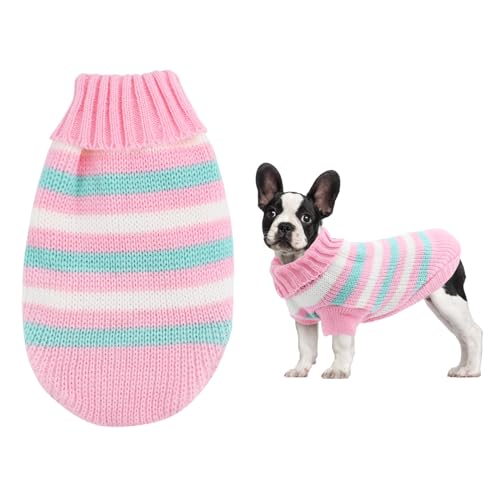 Kleiner Hunde-Pullover,Hundepullover Kleine,Gestrickter Winter Hundepullover,Warmer Welpen Pullover Strickwaren,Katze Rollkragenpullover stricken,Welsh Corgi,Yorkshire Terrier,Chihuahua (XXL, Rosa) von Jodsen