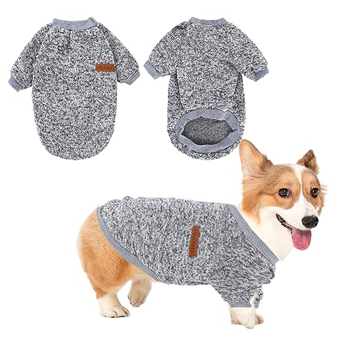 Warme Hundepullover, Hundepulli für Kleine, Mittel Hunde Hoodie Vlies Hundehoodie Winter Welpe Sweater Hundemantel Kleidung Weich Haustier Katzen Pullover für Corgi, Bulldogge, Bichon(XL/40cm, Grau) von Jodsen