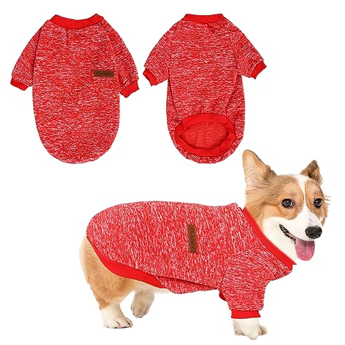 Warme Hundepullover, Hundepulli für Kleine, Mittel Hunde Hoodie Vlies Hundehoodie Winter Welpe Sweater Hundemantel Kleidung Weich Haustier Katzen Pullover für Corgi, Bulldogge, Bichon(XL/40cm, Rot) von Jodsen