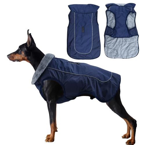 Warme Jacke für Mittlere Große Hunde,Reflektierend Winddichte Wintermantel Welpe Anpassbar Hündchenjacke Winterweste Jacken Puffer Pet Kleidung Wasserdichter Hundemantel(2XL,Marineblau) von Jodsen