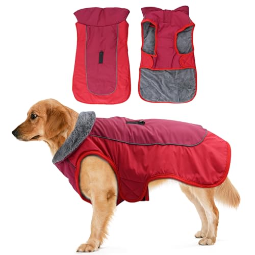 Warme Jacke für Mittlere Große Hunde,Reflektierend Winddichte Wintermantel Welpe Anpassbar Hündchenjacke Winterweste Jacken Puffer Pet Kleidung Wasserdichter Hundemantel(2XL,Rot) von Jodsen