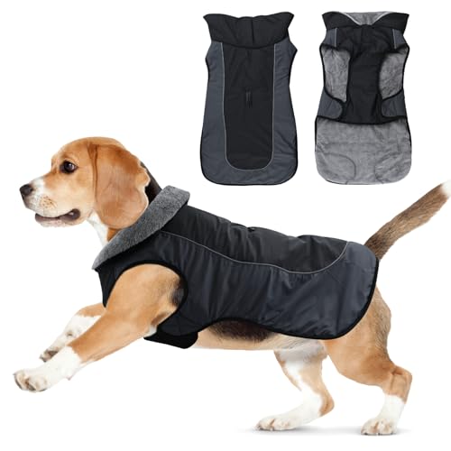 Warme Jacke für Mittlere Große Hunde,Reflektierend Winddichte Wintermantel Welpe Anpassbar Hündchenjacke Winterweste Jacken Puffer Pet Kleidung Wasserdichter Hundemantel(2XL,Schwarz) von Jodsen