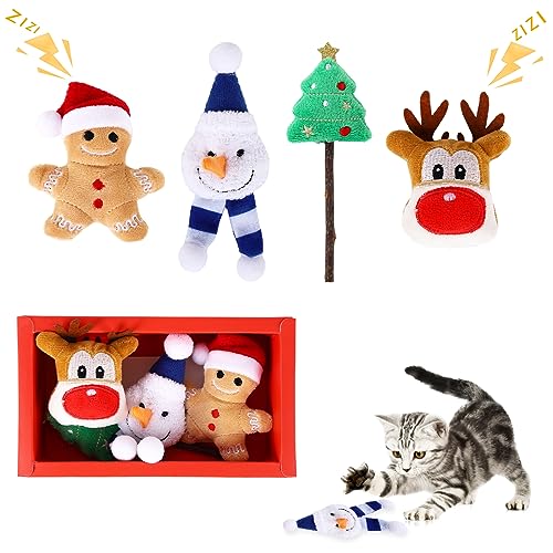 Weihnachten Katzenminze Plüschtiere, 4Stück Weiches Plüsch Katzenspielzeug für Weihnachten Interaktives Katzenspielzeug Katzenglocken-Spielzeug Weihnachtsspielzeug Geschenke für Haustiere Kätzchen von Jodsen