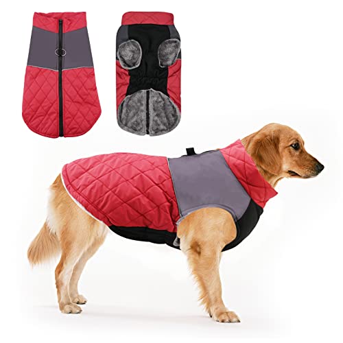 Wintermantel Hund,wasserdichte Winter Fleece Warme Jacke Hundemantel mit gepolstertem Fleece-Futter Winterjacke für Welpen,Warme Weste Haustier Hundemantel für Winter kaltes Wetter (Red, XL) von Jodsen