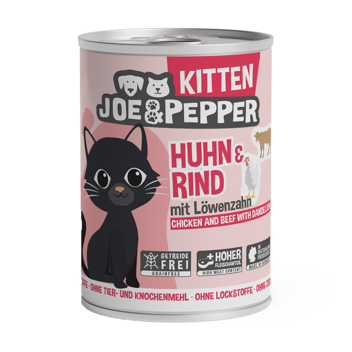 Joe & Pepper Cat Kitten Huhn & Rind mit Löwenzahn 6x400g von Joe & Pepper