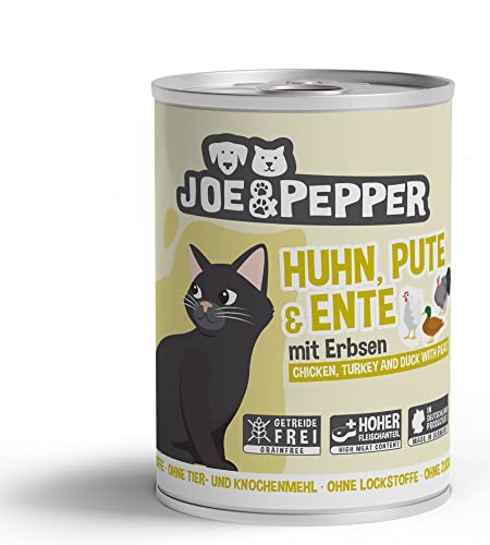 Joe&Pepper Huhn, Pute & Ente m. Erbsen 6 x 400g | Getreidefreies Nassfutter für Katzen | Hoher Fleischanteil, Keine künstlichen Zutaten | mit Taurin von Joe&Pepper