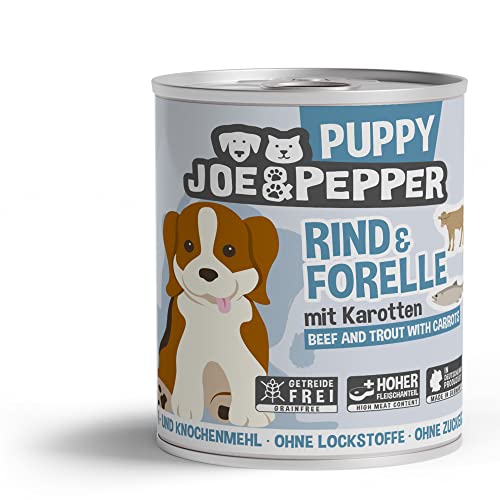 Joe&Pepper Junior 6 x 800g Rind & Forelle m. Kartoffeln | Hochwertiges Welpen-Nassfutter | Getreidefrei, mit viel Fleisch & gesunden Nährstoffen von Joe&Pepper