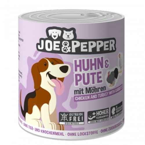 Joe&Pepper 6 x 800g Huhn & Pute mit Möhren | Getreidefreies Nassfutter mit hohem Fleischanteil | Nachhaltig & natürlich aus der Eifel von Joe&Pepper