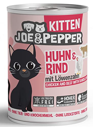 Joe&Pepper Kitten Huhn & Rind 6 x 400g | Getreidefreies Nassfutter für Katzen | Hoher Fleischanteil, Keine künstlichen Zutaten | mit Taurin von Joe&Pepper